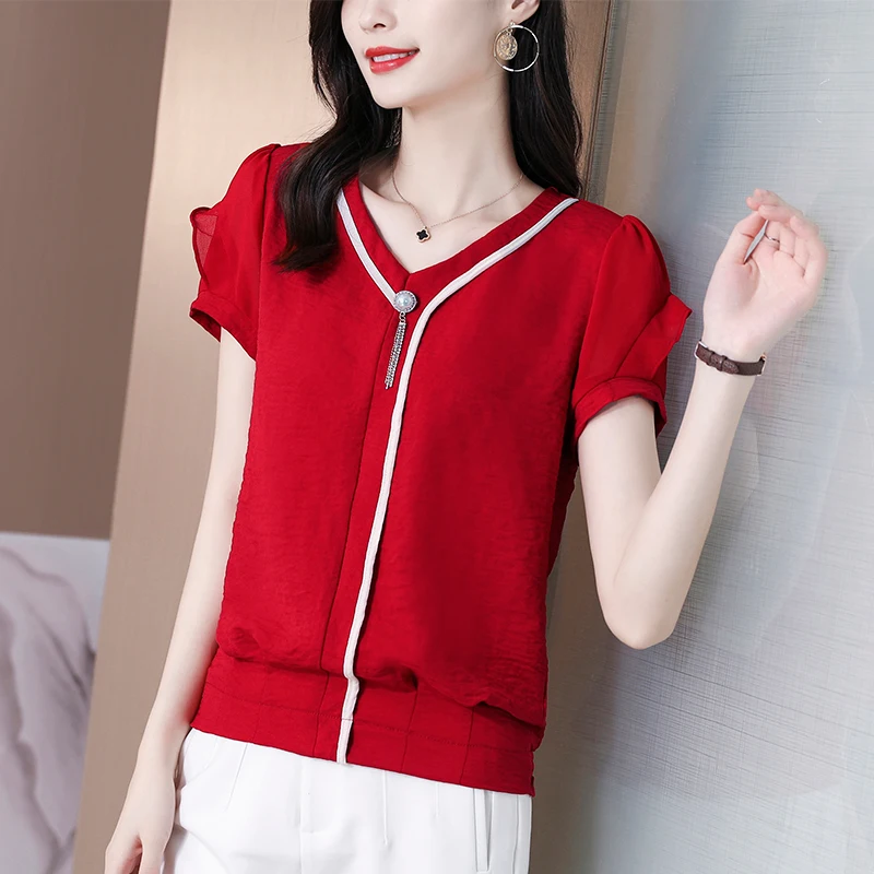 

Fashion V-Neck Spliced Beading Folds Ruffles Blouse Women's Clothing 2023 Spring New Oversized Casual Pullovers Commute Shirt