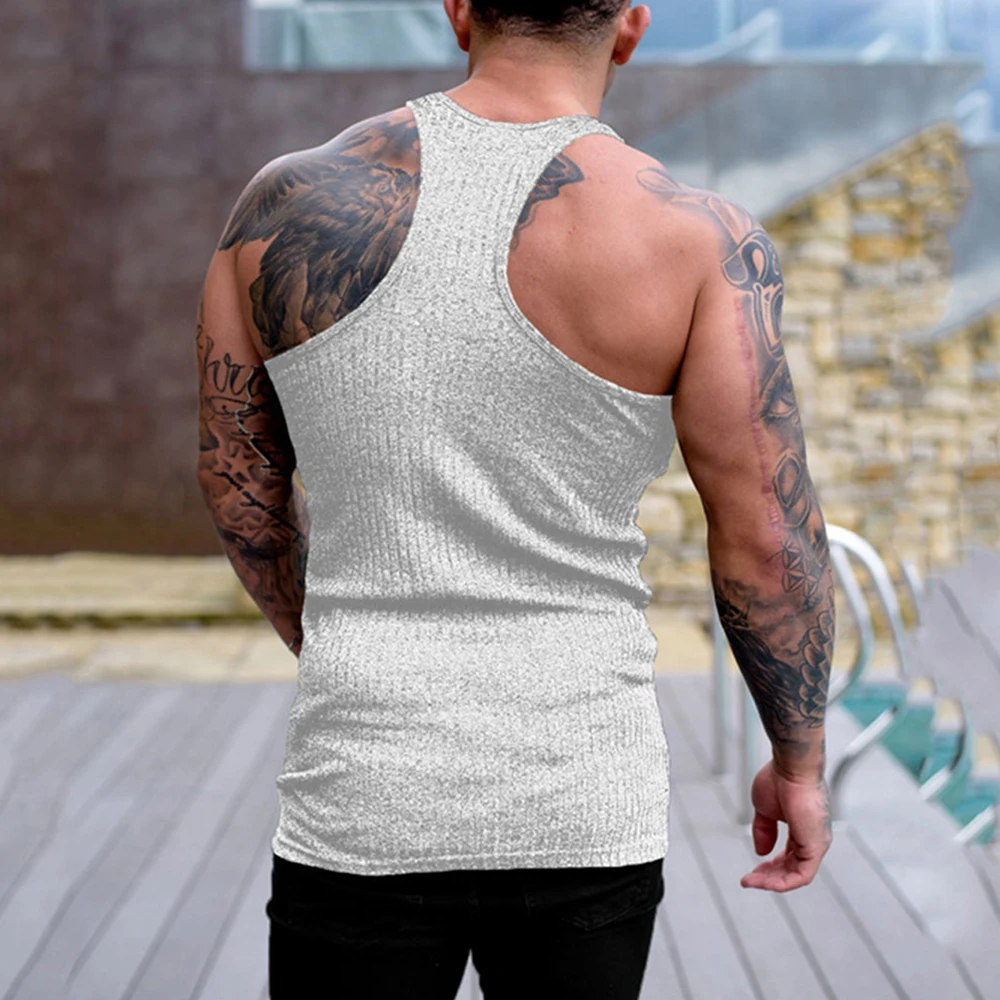 

Men Knit Tank Tops Gym Fitness Muscle Singlets Bodybuilding Vest Workout Sleeveless T-shirts Casual Man Breathable Undershirts