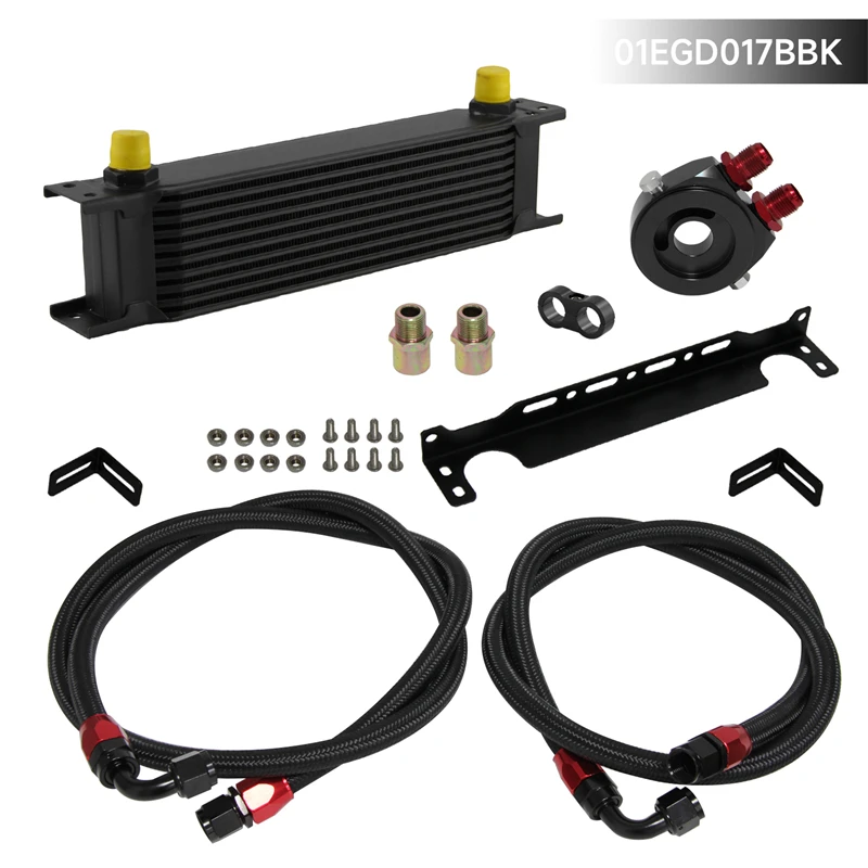 

AN8 10 Row 248mm Universal Engine Transmission Oil Cooler British Type + Aluminum Filter Hose End Kit Black/Blue