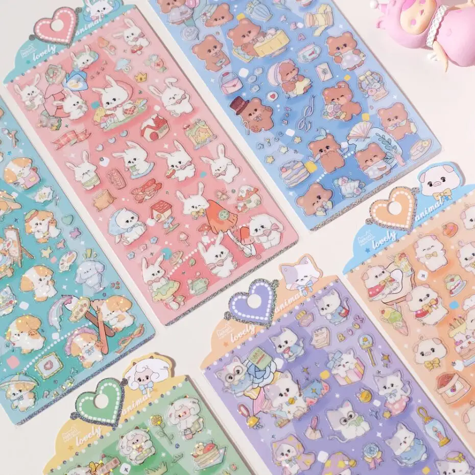 

Korean Import Original Nekoni Cartoon Animals Laser Stickers Scrapbooking Diy Journal Aesthetic Sticker Stationery Deco Supplies
