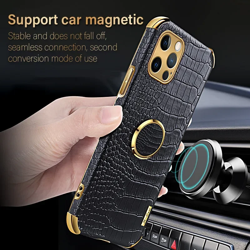 

Leather Phone Case For iPhone 13 Pro 13Pro Max Ring Stand Holder For iPhone 12 11 Pro Max XS Max X XR Case Back Cover