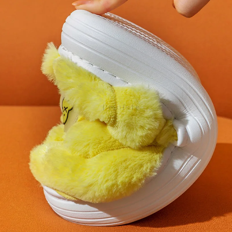 Furry Thick Sole House Slippers for Women Cute Insect Home Slippers Winter Female Platform Shoes with Fur Casual Unisex Slipper