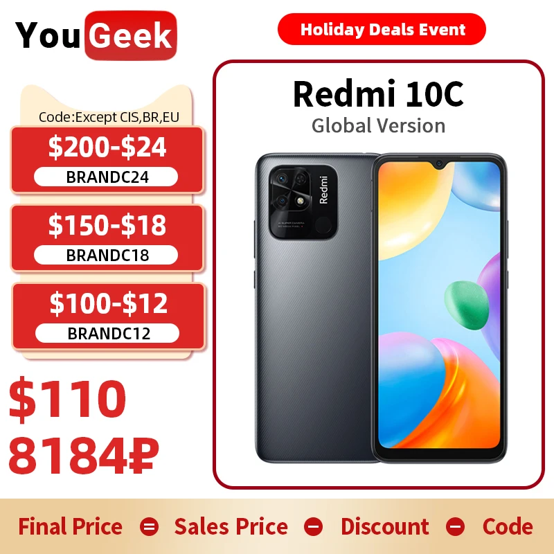 Global Version Xiaomi Redmi 10C 10 C 4GB 64GB / 128GB Smartphone Snapdragon 680 6.71