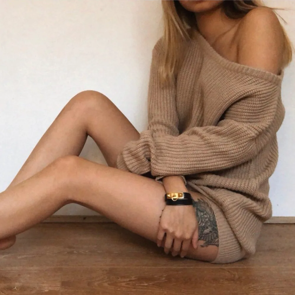 

Autumn Winter Womens Dresses 2022 New Sexy Fashion Loose Womens Casual Off-the-shoulder Lantern Sleeve Knitted Sweater Dress