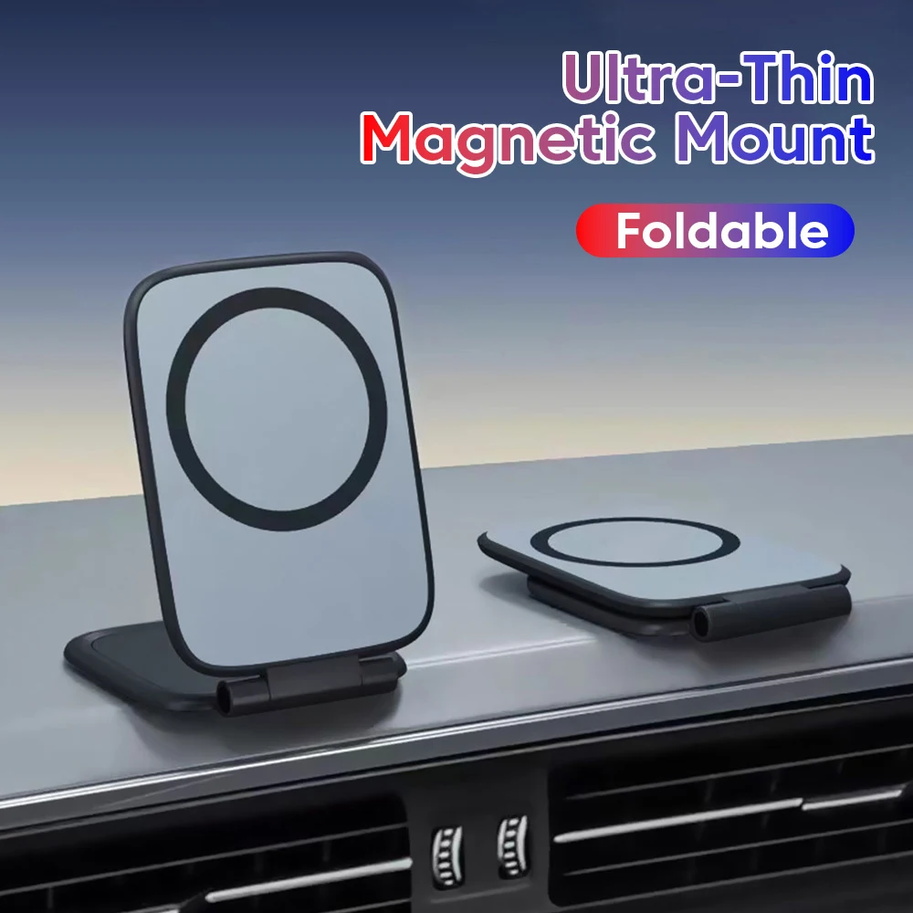 Ultrathin Car Magnetic Mobile Phone Holder Adjustable Foldable Anti-shake Vehicle Navigation Phone Universal Stand Accessories