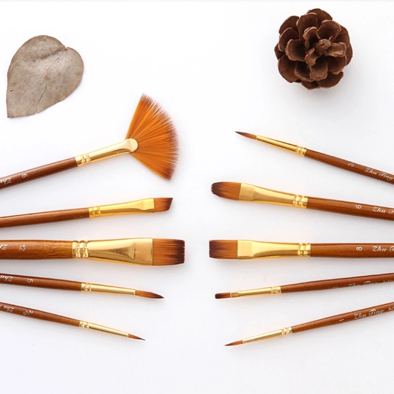 

C5AE 10 Pcs Acrylic Paint Brush Set Artist Brush Nylon Hair Watercolor Brushes for Acrylic Watercolor Gouache Face Painting