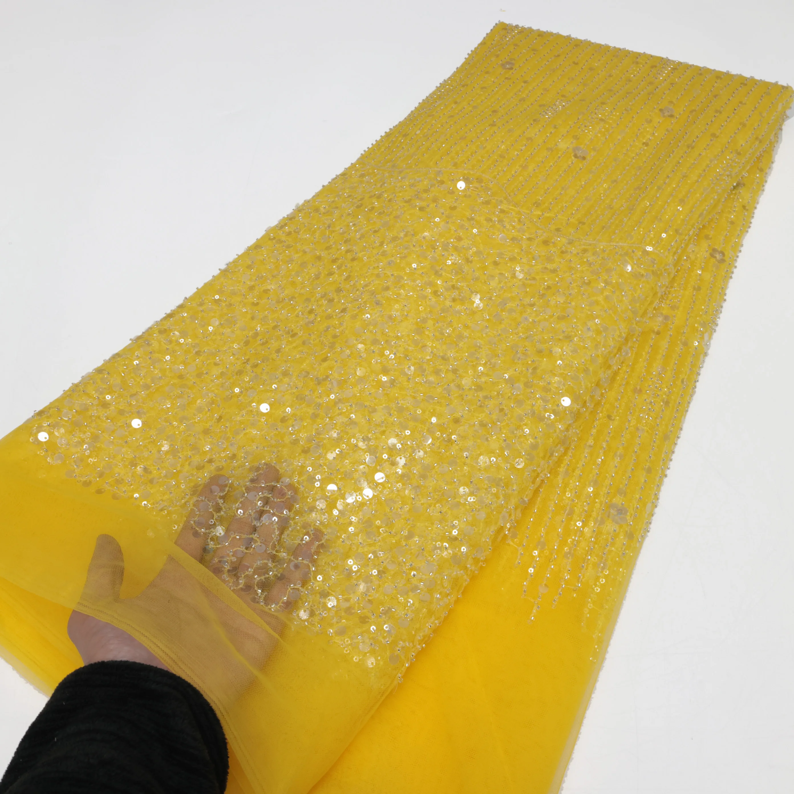 Высококачественная африканская кружевная ткань с вышивкой бисером во