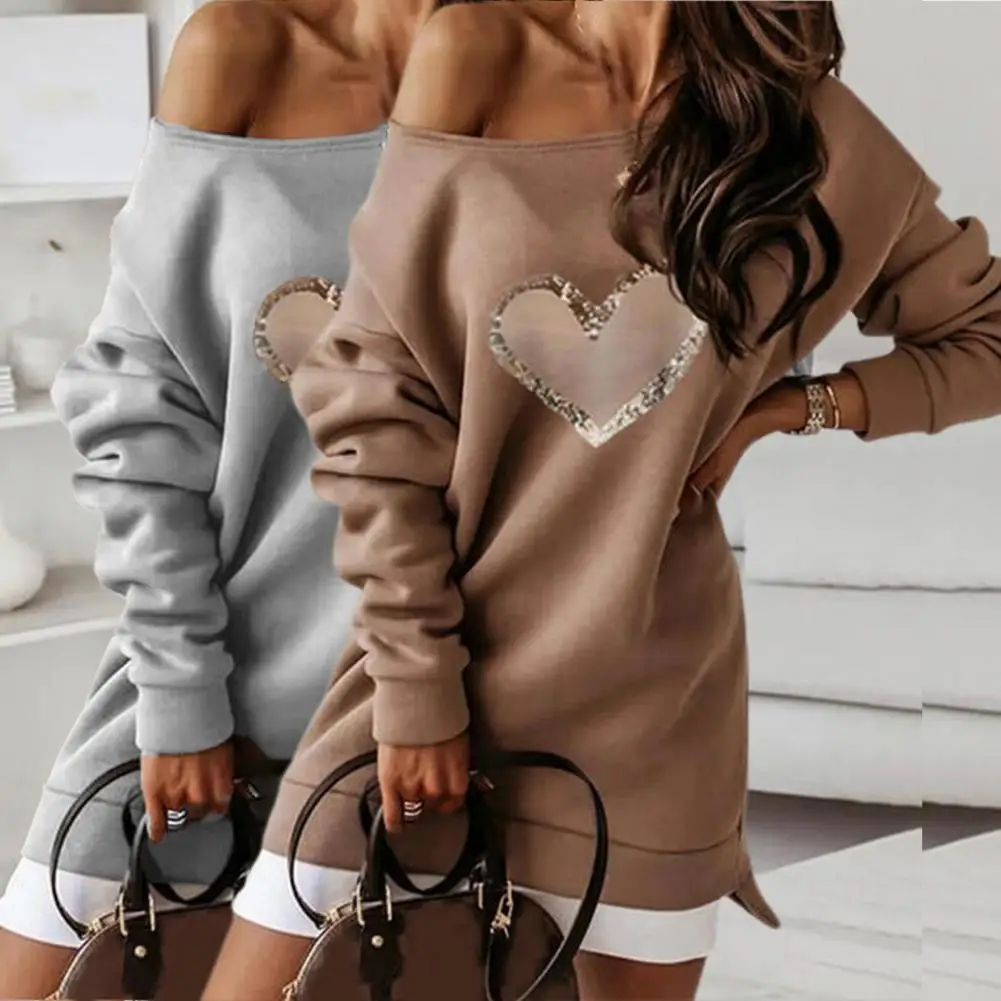 

Свитшот, Рождественские Элегантные платья на новый год 2022, свободный крой, длинный рукав, стрейч, воротник-лодочка, сексуальное женское плат...