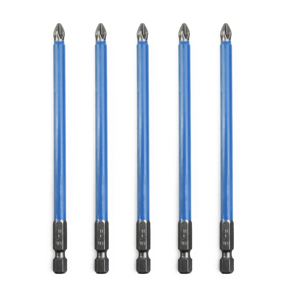 

5Pcs PH2 Extra Long 127mm Magnetic Non-slip Screwdriver Bit Set 1/4 Hex Shank Anti-slip Bit Cross Hand Electric Drill