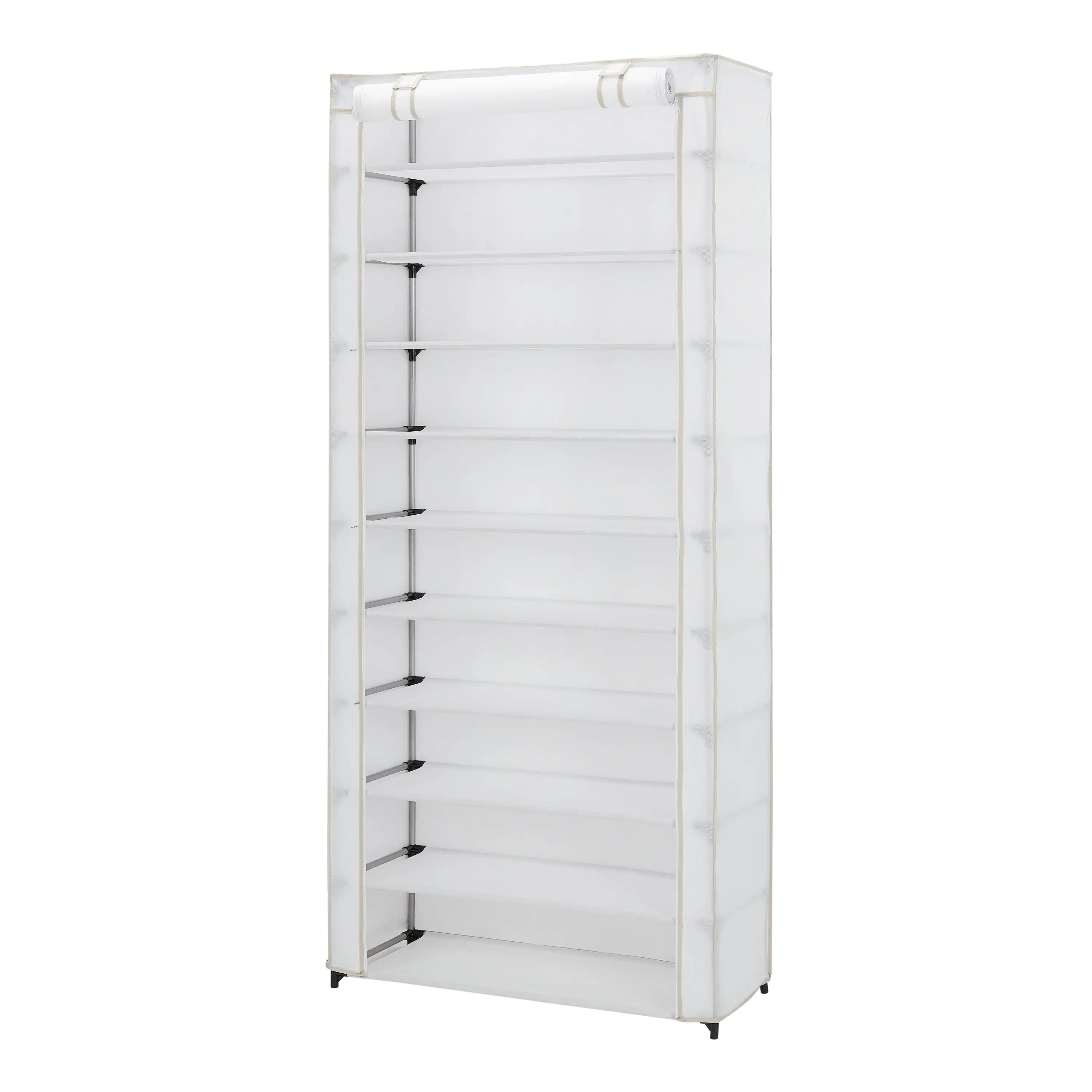 

10 Shelf Organizer Shoe Rack with Cover, White