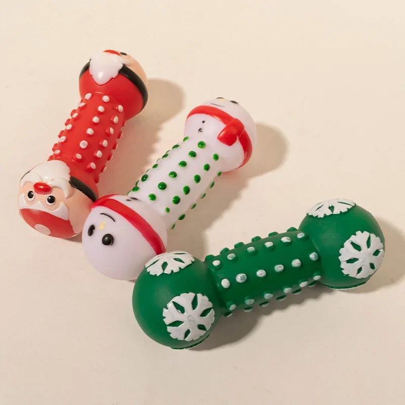

Christmas Pet Bite Toys Santa Claus Dumbbell Chew Interactive Squeaker Play Sound Teeth Cleaning Non-toxic Animals Dogs