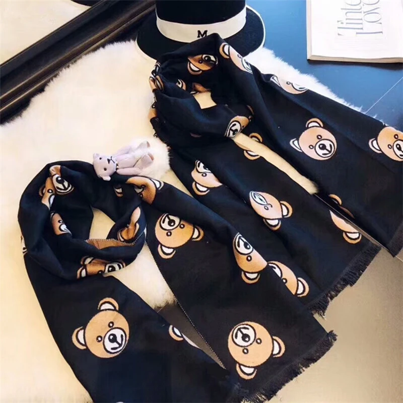 

2022 New Winter Fashion Classic Bear Cashmere Shawl Women's Warm Pashmina Parent-child Scarf Animal Print Multipurpos