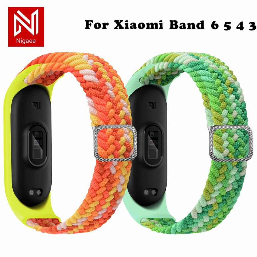 

Bracelet for Mi Band 6 Loop Elastic Adjustable Nylon Braided Miband4 Miband 5 Correa Wristband for Xiaomi Mi band 4 3 5 6 Strap