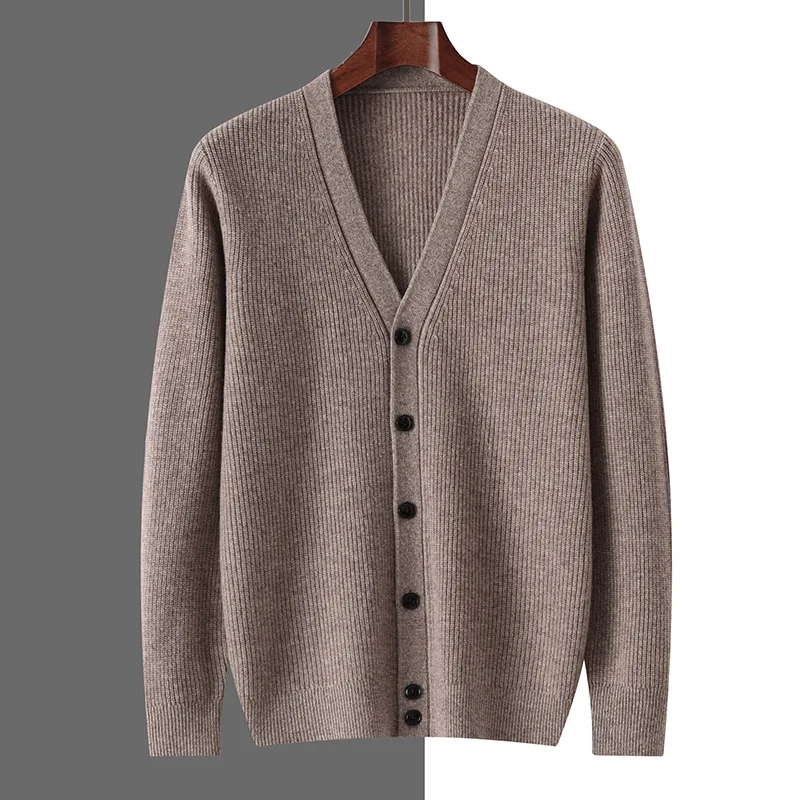 Мужской кардиган с V-образным вырезом толстый однотонный Повседневный вязаный