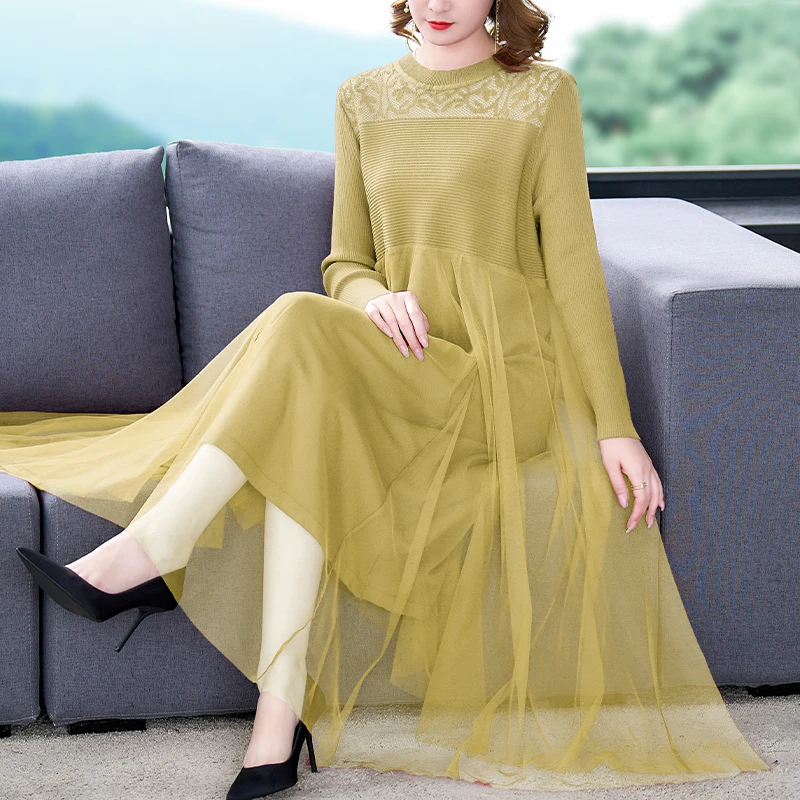 

ZUO MAN RUAutumn and Winter 2022 New Lamb Wool Knitted Dress Long Sleeve South Korean Collar Mesh Medium Length Slim Loose Skirt