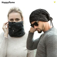 multifunction hat scarf dual purpose set women beanies wool thick plush knitted hat winter outdoor adjustable drawstring bonnets