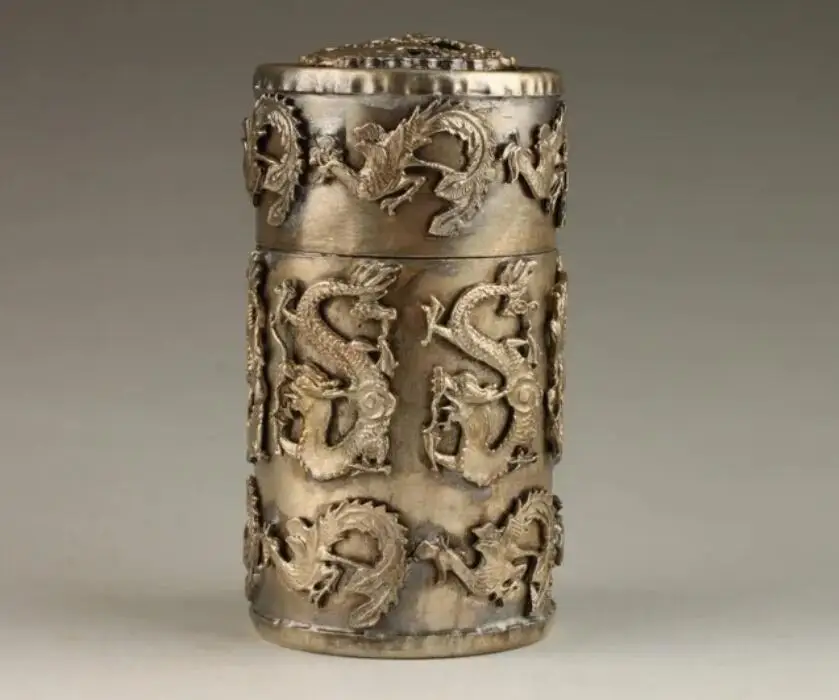 

Vintage Collection Handmade Unique Tibetan Silver Dragon Phoenix Toothpick Box wholesale factory Arts outlets
