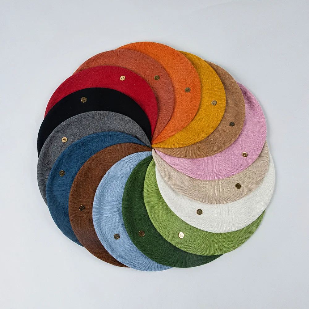 

King Wheat 2023 Spring Summer Breathable Cotton Yarn Women Berets Painter's Fashion Hat Casual Daily Show Style Metal Mark Cap