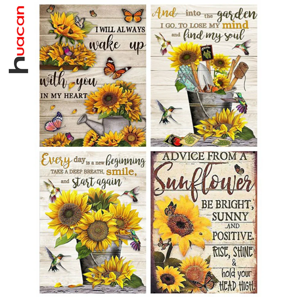 

Huacan 5d Diamond Painting Sunflower Text Home Decor Diy Embroidery Mosaic Floral Blackboard Cross Stitch Craft Kit
