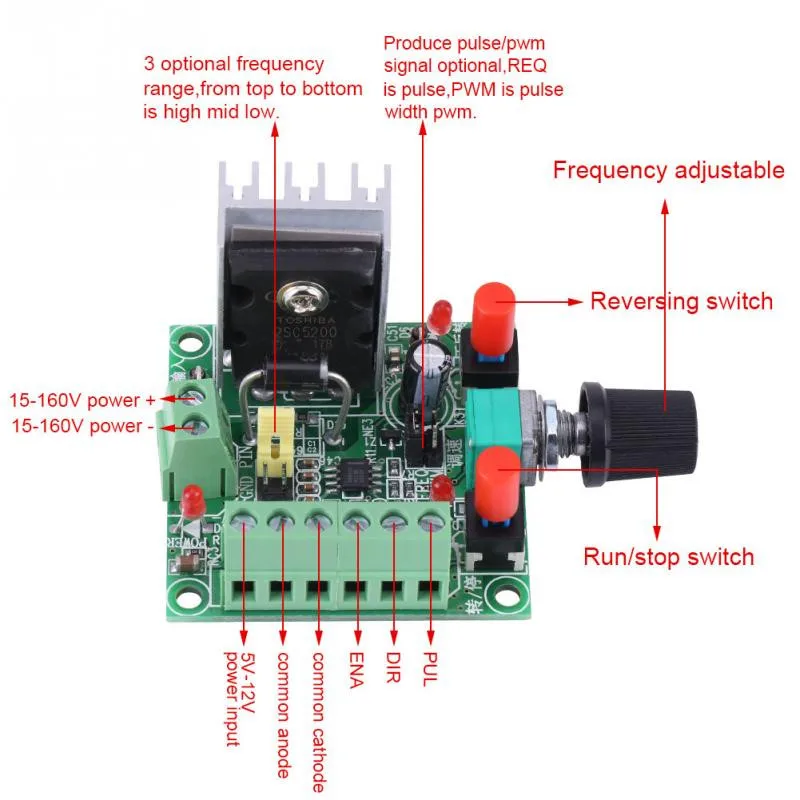 

DC 15-160V / 5-12V Stepper Motor Controller PWM Pulse Signal Generator Speed Regulator Board 5.8KHZ-127KHZ Controllers
