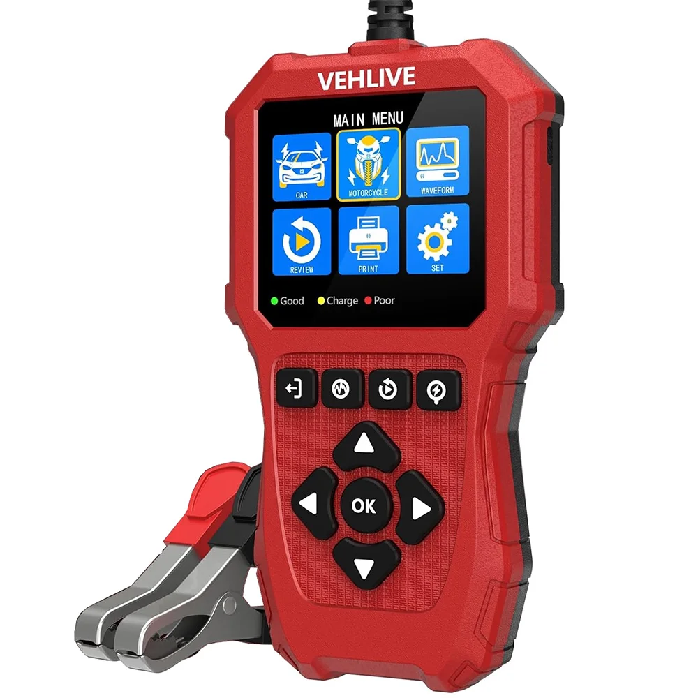 

VEHLIVE BT910 Тестер батареек для автомобилей 6В 12В 5 до 3000CCA SOH SOC Тестер алтернаторов для мотоциклов Аналитик здоровья автомобильных батареек AMG GEL EFB Моторные транспортные средства Тест запуска и заряда