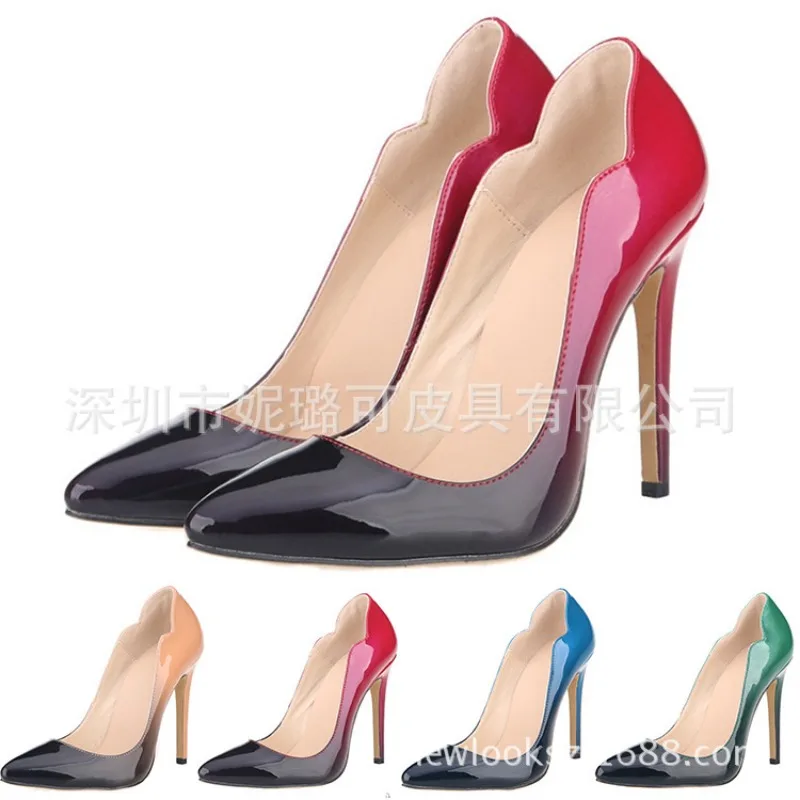 

LOSLANDIFEN Women Pumps Summer Lady's Shoes Mixed Colors Patent Leather 11CM Thin high heels Mature Dress Sandals Women Shoes