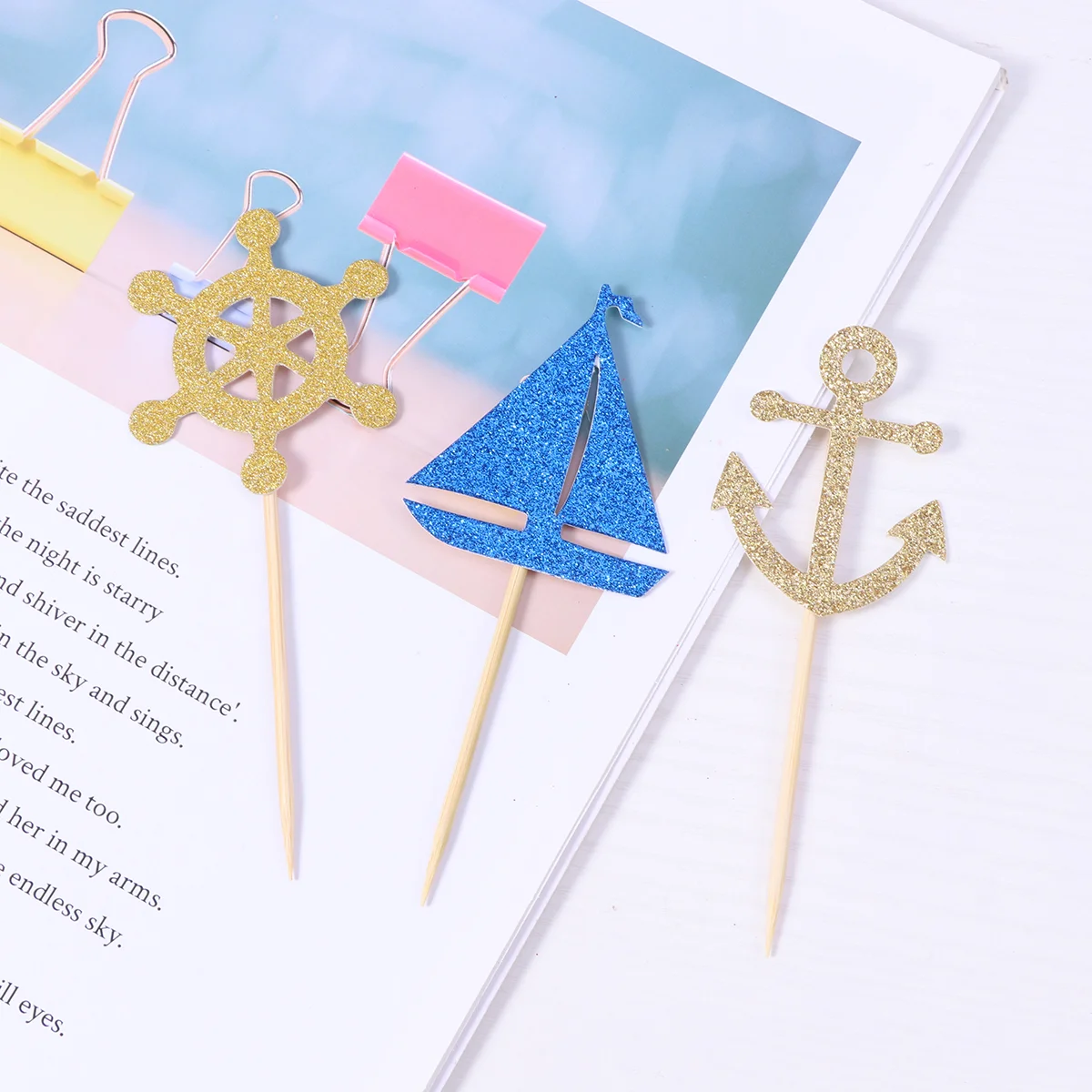 

Cupcake Picks Stick Insert Nautical Sailing Toppers Boat Decoration Ship Ocean Baby Sailling Ornament Cartoon Muffin Dessert