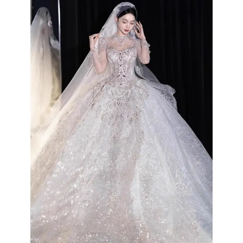 Мария Новиа свадебное платье с длинными рукавами 2024 невесты бальное бисером