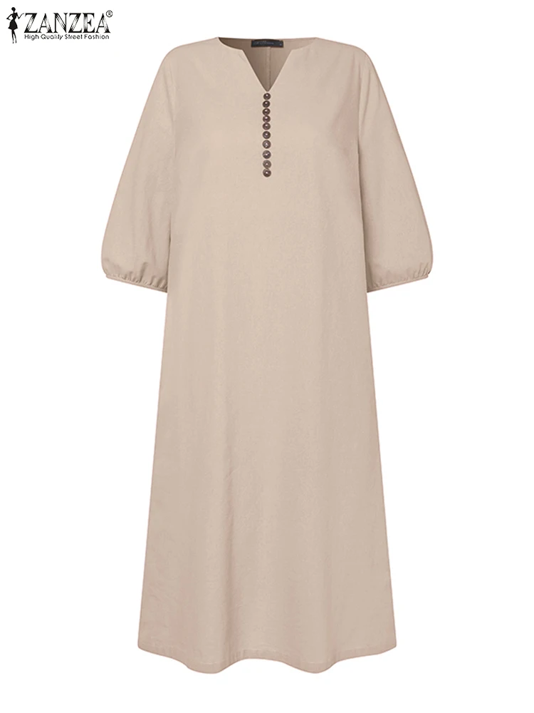 Платье ZANZEA женское средней длины с V-образным вырезом и рукавом до локтя