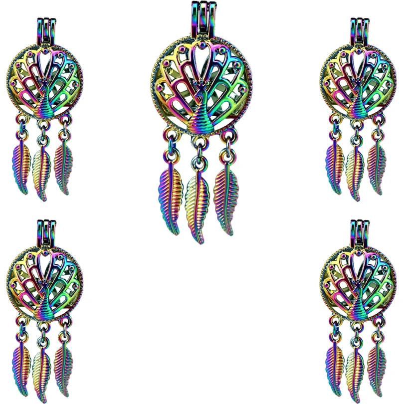 

10PCS Peacock Charm Dreamcatcher Pearl Cage Locket Aromatherapy Diffuser Pendant For Gift Necklace Keychain Jewelry Making