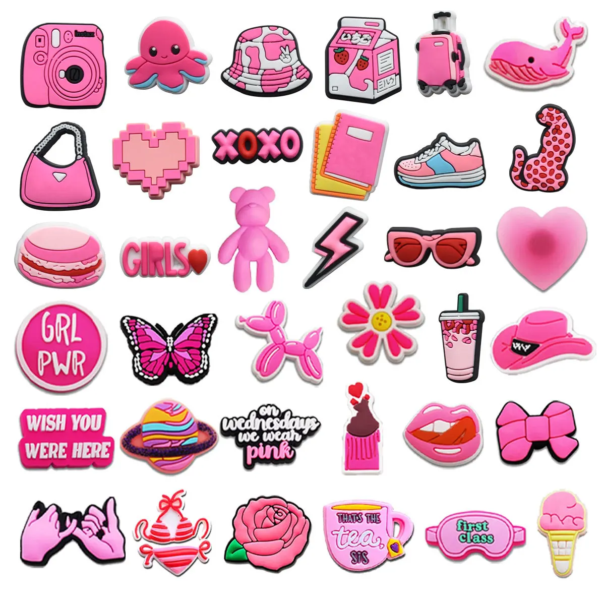 

Wholesale 1pcs PVC Shoe Accessories for Crocs Charms Pink Bear Poodle Badge Women Sandals Buckle Kids Pins Girl Decoration Jeans