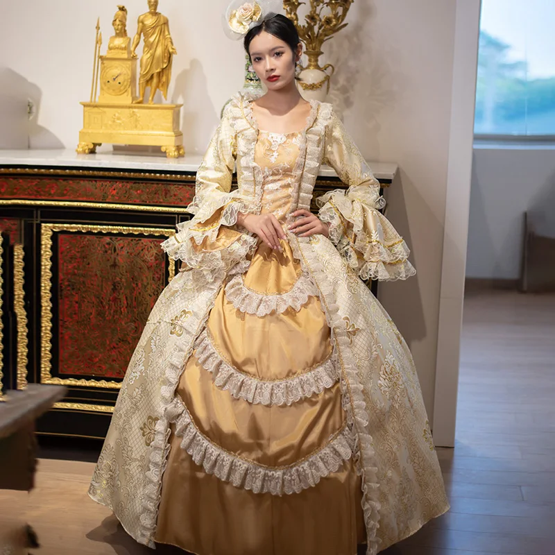 

Women's Champagne Victorian Dress Renaissance Rococo Ball Gown