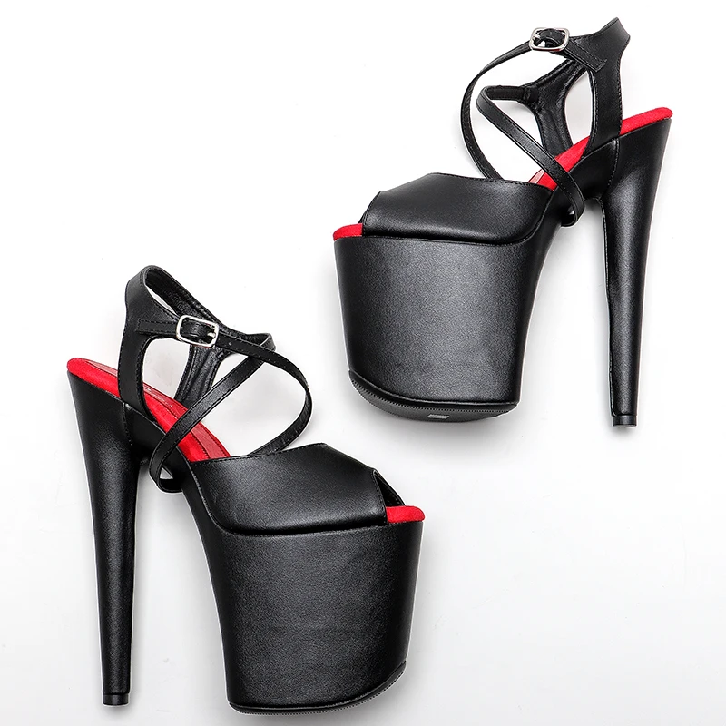 Leecabe 8inches matte PU high heel sandals 20cm sexy model shoes pole dance shoes