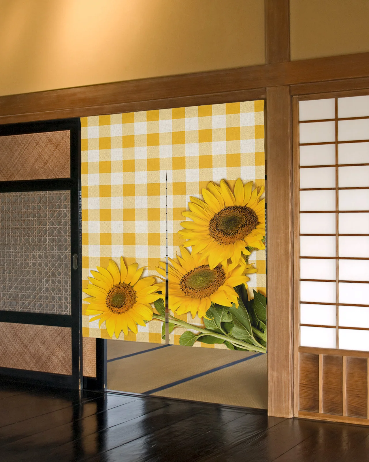 

Желтая сетчатая занавеска в пасторальном стиле с подсолнухом, японские дверные занавески, подвесные декоративные занавески для кухни, кафе...