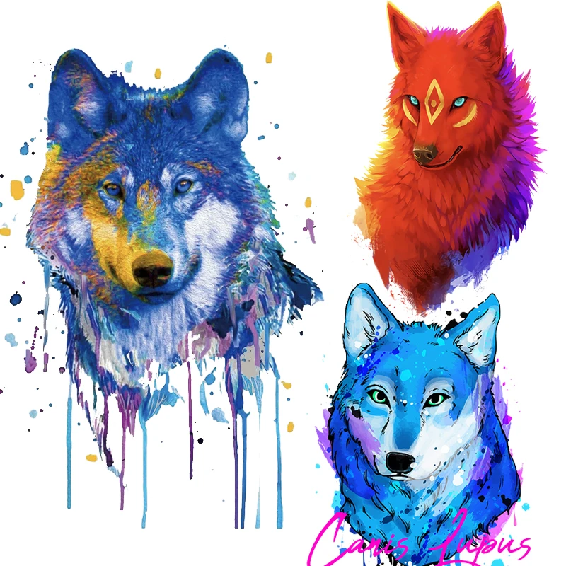 

Wolf Head Patches on Clothes Iron-on Transfers for Clothing Watercolor Animals Stickers Thermoadhesive Patch for Jacket Applique