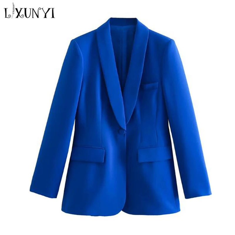 

LXUNYI Blue Blazer Femenino 2023 Spring Autumn New Fashion Long Sleeve Women's Solid Loose Casual Coats Formal Blazers Jacket