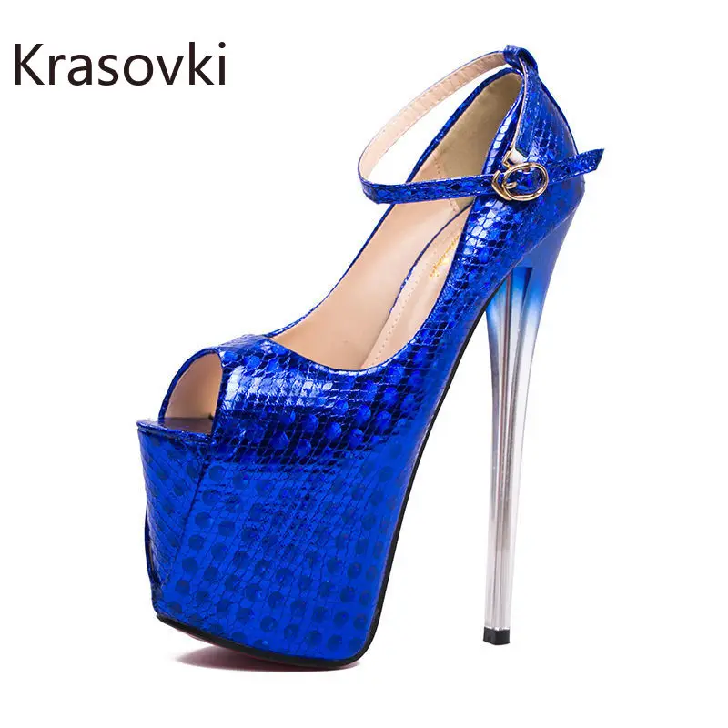 

Krasovki 19cm Microfiber Leather Mixed Color Sandals Buckle Platform Wedge Dancing Elagance Peep Toe Summer Women Big Size Shoes