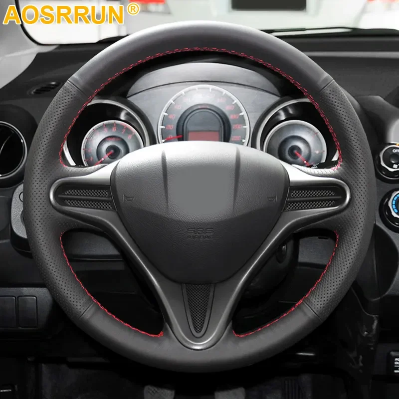 

NEW2023 Car Accessories Leather Hand-stitched Car Steering Wheel Cover For Honda Fit Jazz City 2009-2013 Insight 2010-2014 2011