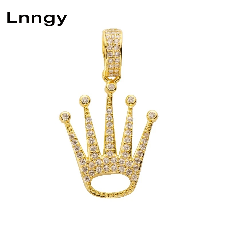 

Lnngy, желтое золото, блестящая Королевская корона, модная подвеска для девочек, женщин, 10K, ТВЕРДОЕ ЗОЛОТО, украшенная стразами, в стиле хип-хоп