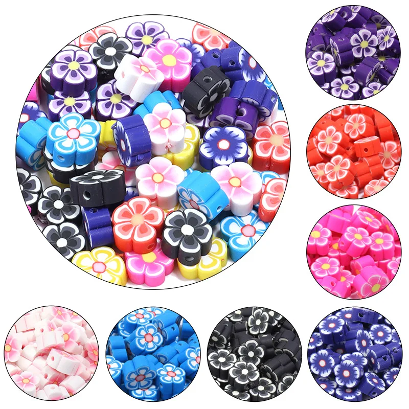 

50PCS Mix Flowers Polymer Clay Colorful 10mm plastic Soft Slime Plum Blossom for DIY Crafts Tiny Cute