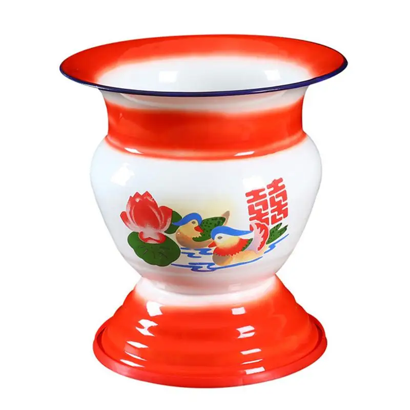 

1Pc Enamel Spittoon Convenient Toilet Vintage Chinese Style Spittoon Enamel Toilet Retro High Foot Spittoon For Home
