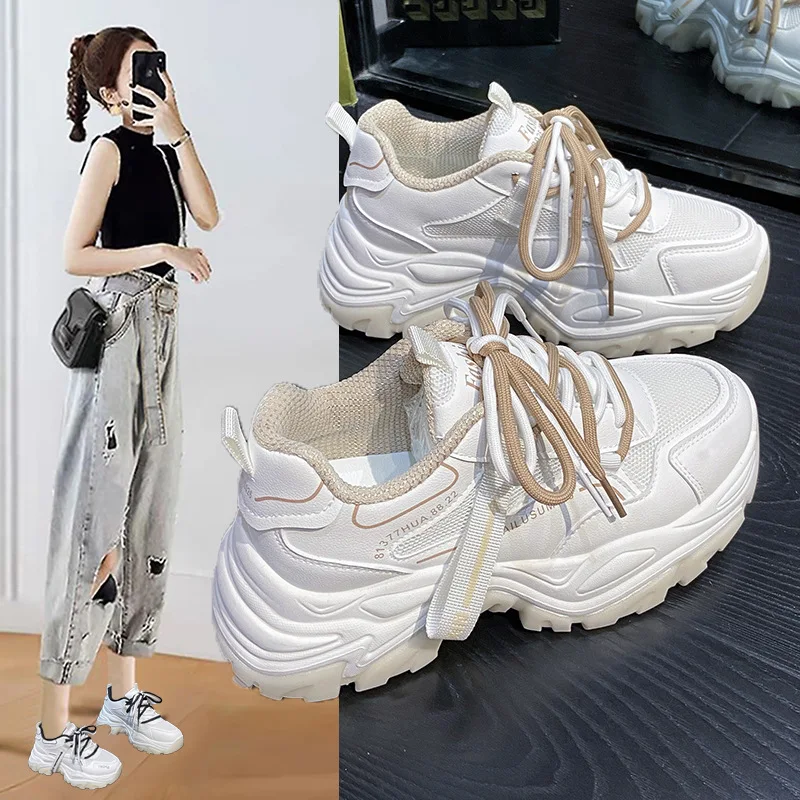 

Summer Women's Shoes 2022 White Shoes On Platform Ladies Woman Vulcanize Casual Breathable Sneaker Black Chunky Sneakers Spring