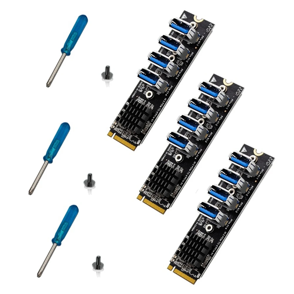 

3Set M.2 MKEY PCI-E Riser Card USB 3.0 PCI-E Riser Card M.2 to PCIE Extender Riser 4Port PCI-Express Adapter ASM1184E