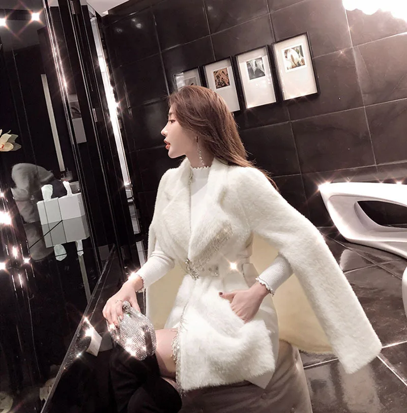 Thick Warm Long Coat Women Autumn Winter Cape Cloak Coat Woman Elegant Luxurious Mink Fringed Beaded Cloak Jacket White Hot Sale