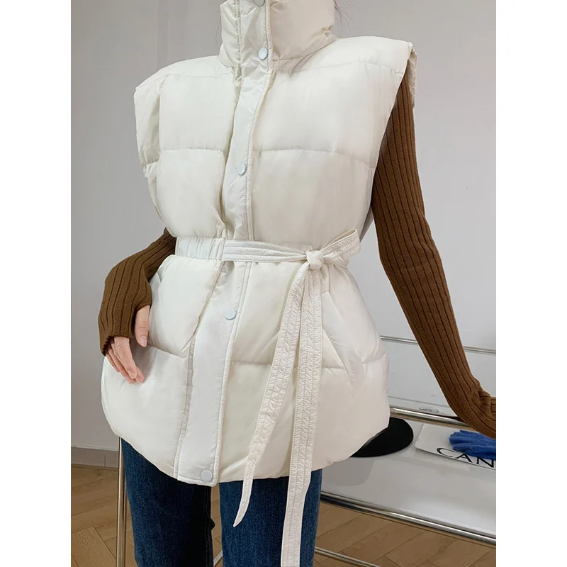 

Ultra Light Down Vest Women's Sleeveless Jackets Winter Korean Winter Warm 90% White Duck Down Coat Belt Waistcoat for Female