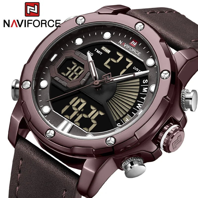 Часы наручные NAVIFORCE Мужские кварцевые цифровые спортивные брендовые Роскошные