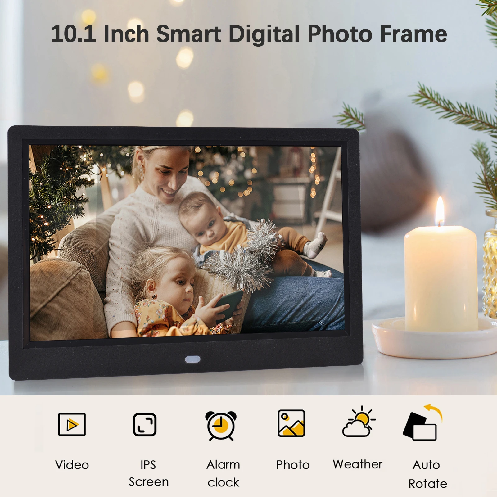 

Цифровая фоторамка Andoer 10,1 дюйма, HD IPS экран 1280*800, с подставкой, дистанционным управлением музыкой/часами/календарем