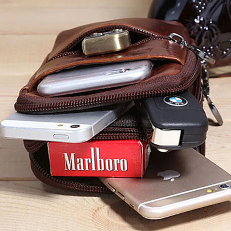 Мужская сумка из натуральной кожи с крючком для мобильного