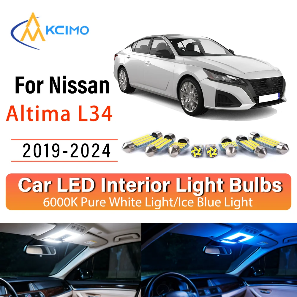 Фото Комплект светодиодных ламп для салона Nissan Altima L34 2019-2024: легкая установка, яркий белый/синий свет, для освещения салона, карты, дверей и зоны вокруг ног. №1