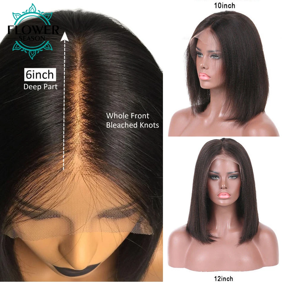 Short Bob Wigs 13X6 Lace Front Human Hair Wig for Black Women Light Yaki Bob Human Hair Wig Transparent HD Lace Wig 150Density